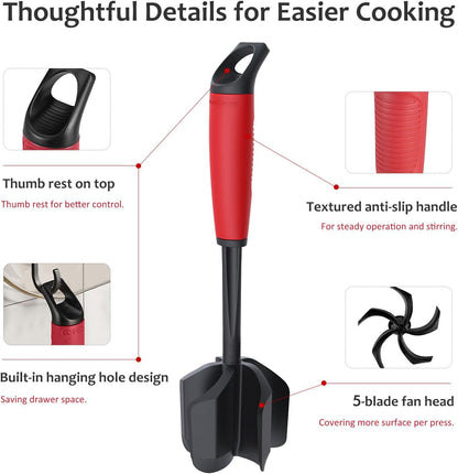 Ourokhome Meat Chopper and Potato Masher, Heat Resistant Nylon Ground Beef Smasher for Hamburger, 5 Curved Blades Nonstick Mixer & Stirrer, Practical Kitchen Gadgets, Black
