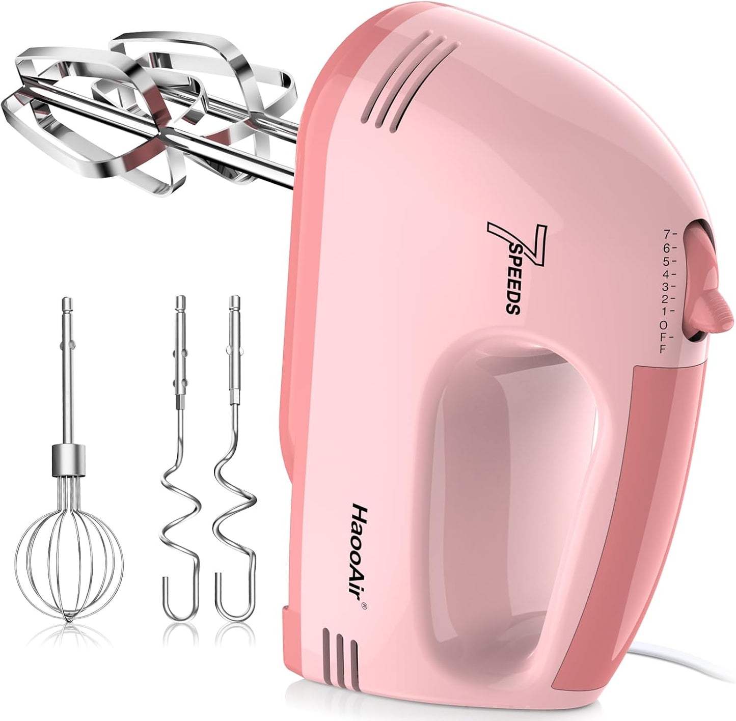 Electric Handheld Mixer, 7-Speed Adjustable Kitchen Mixer, 5 Stainless Steel Accessories (2 * Dough Hooks, 2 * Beaters, 1 * Whisk), Perfect for Kitchen and Baking Food Mixers, Blue