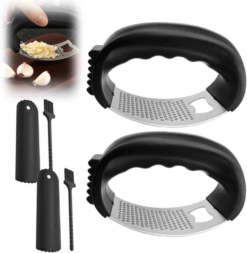 Garlic Press Rocker, 2025 New Stainless Steel Garlic Crusher, Ergonomic Garlic Mincer for Home Kitchen, Manual Garlic Chopper for Home Cooks (1pcs)