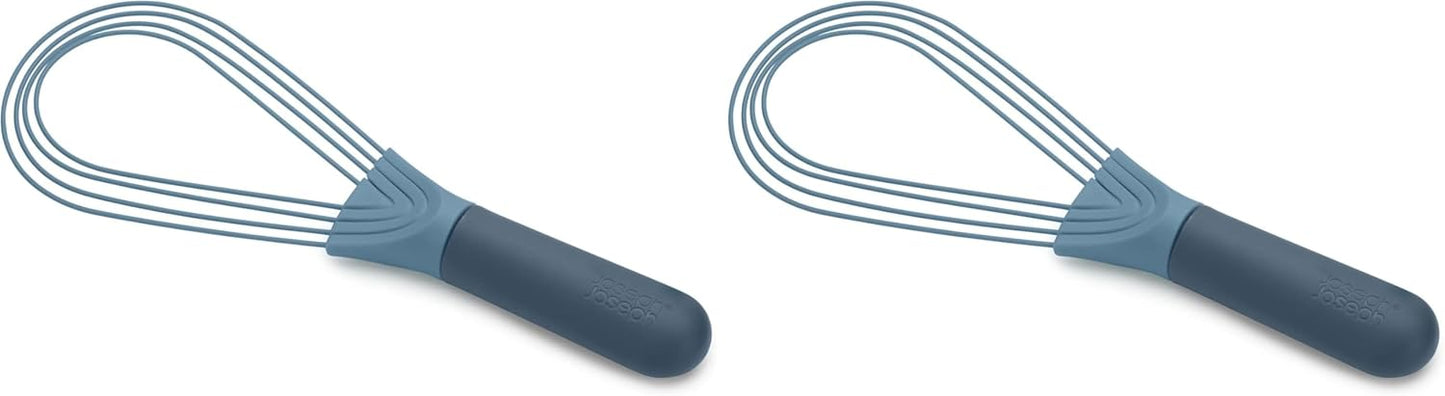 Joseph Joseph Twist Whisk 2-In-1 Collapsible Balloon and Flat Whisk Silicone Coated Steel Wire, Sky Blue