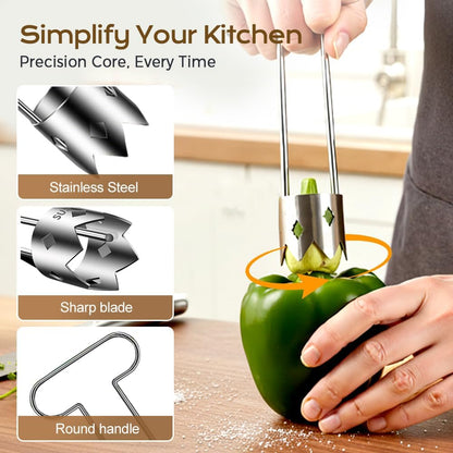 Red Bell Pepper Seed Corer,Fruit and Vegetable Corer,Remove The Pit From Pear,Pineapple and Apple,304 Stainless Steel Quick Corer Remover Tool Kitchen,Reusable,Ergonomic Handle (2pcs)