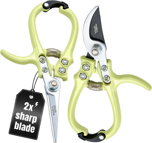 Modern Sprout Hand Pruners & Shears Set with Blister Pack - Lightweight Gardening Tools with Easy Lock - Sharp Carbon Steel Blades -Rust Resistant Scissors for Herbs, Flowers - Sage