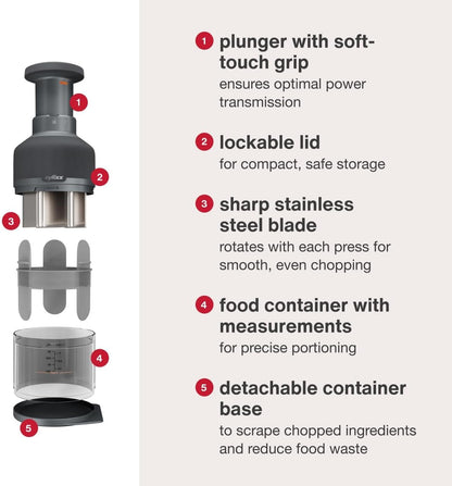 Zyliss Zick Zick Classic Food Chopper - Convenient for Easy, Healthy Meal Prep - Manual Vegetable Chopper with Stainless Steel Blades - Compact & Dishwasher Safe - Zick Zick 3.0