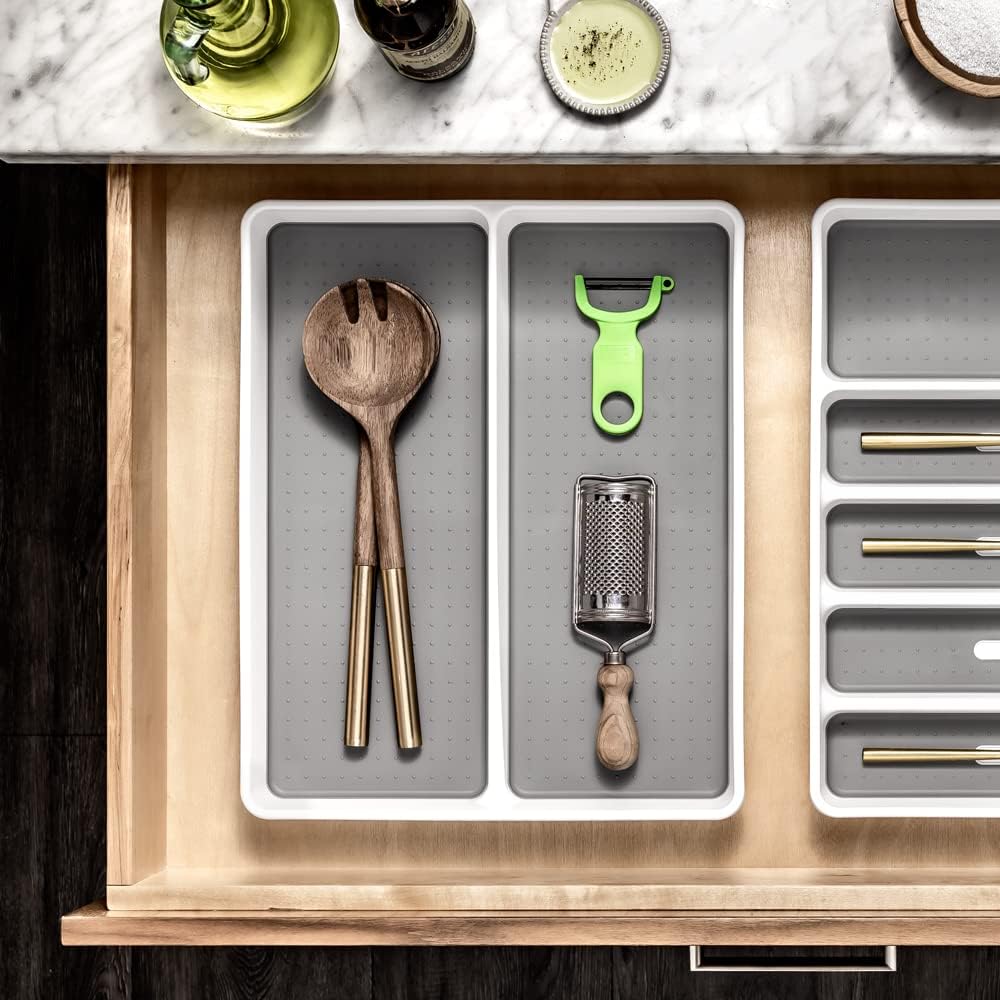 madesmart Premium Small Utensil Tray, Deep Storage for Ladles, Whisks & Serving Tools, Non Slip Lining, for Drawers & Home Organization, White