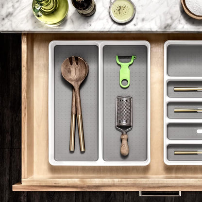 madesmart Premium Small Utensil Tray, Deep Storage for Ladles, Whisks & Serving Tools, Non Slip Lining, for Drawers & Home Organization, White