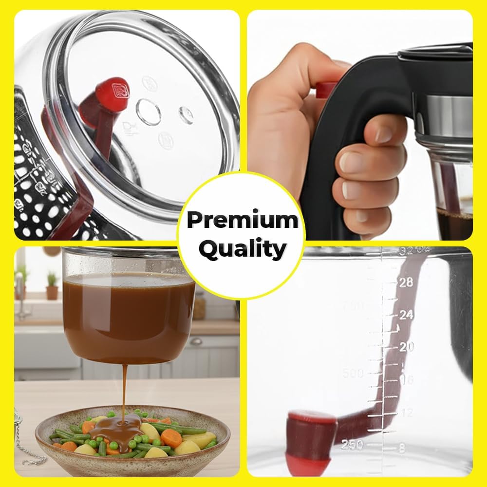 Fat Separator 1000ml with Bottom Release – Gravy & Grease Separator with Strainer for Easy Pouring, Durable Kitchen Tool with Tea Infuser Included