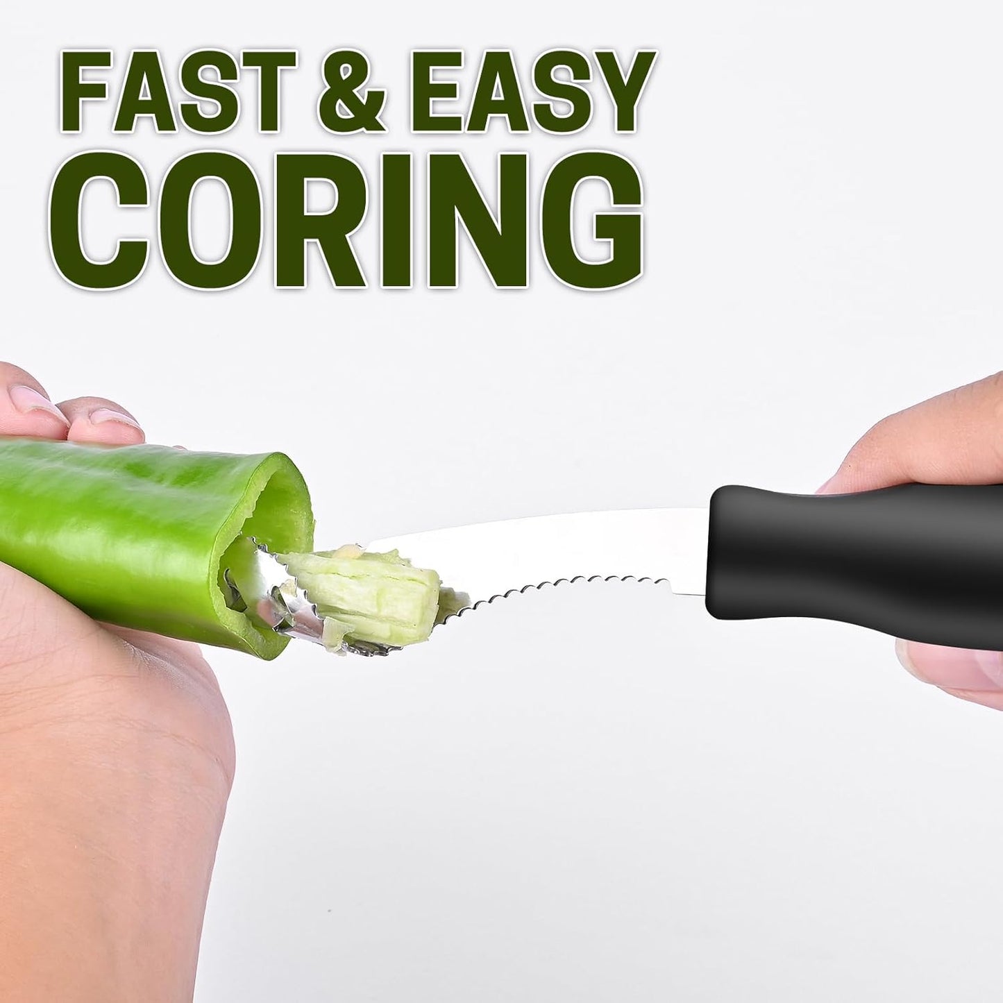 Rainspire 2-in-1 Jalapeno Corer, Stainless Steel Pepper Seed Remover with Serrated Edges, Comfortable Rubber Handle - Black
