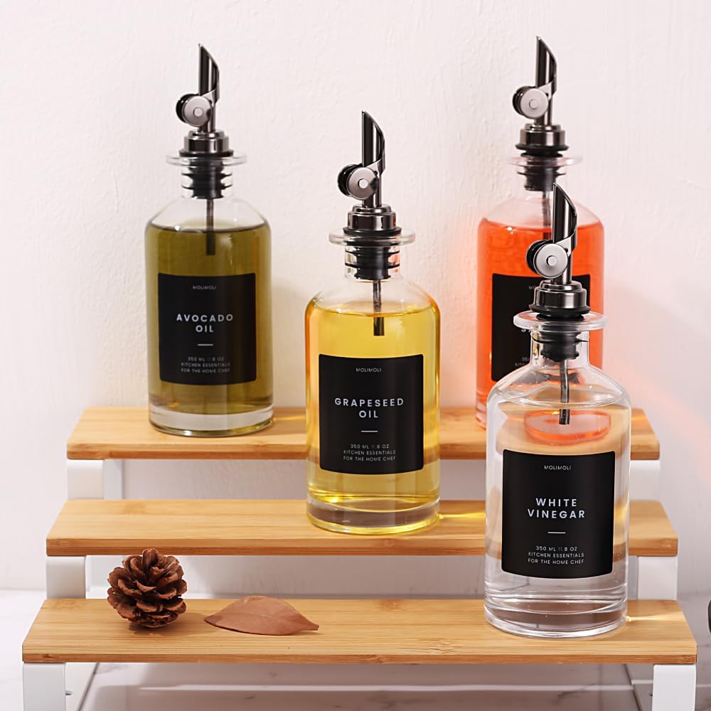 Molimoli - Premium Olive Oil Dispenser Bottles for Kitchen with Pourer - Oil and Vinegar Dispenser Set, Glass Dispenser for Kitchen, Dispenser Bottle of 350ml - Set of 2