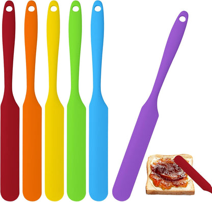 4 Pcs Jar Spatula Long Handle, Long Handle Sourdough Scraper for Jars, Baking & Cake Icing, Cream, Butter & Batter Kitchen Tool Set with Non-Slip Grip(Purple/Pink/Green/Yellow)