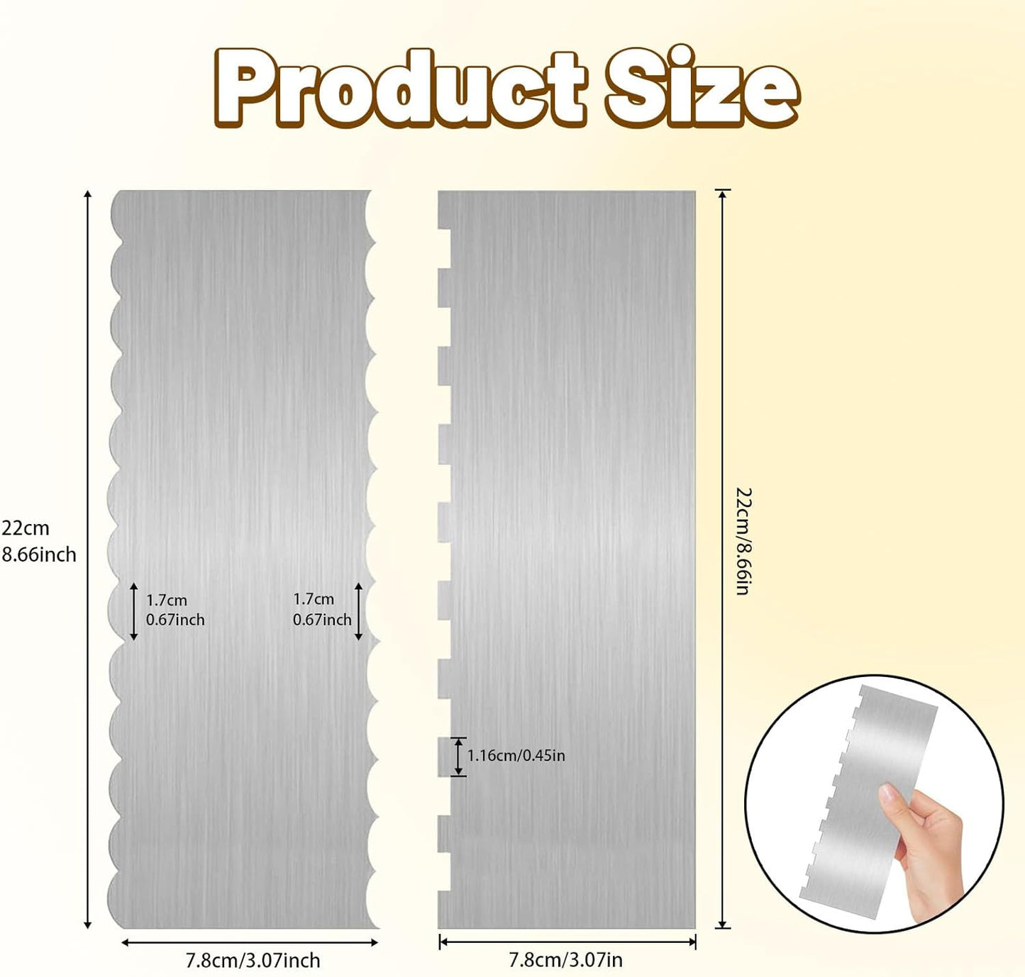 2 Pieces 8.7 Inche Stainless Steel Cake Scraper Double Sided Patterned Edge Stripe Edge Smoother Frosting Scraper Cake Decorating Cake Decorating Comb Cake Scraper For Butter Cream Mousse(2, 2)