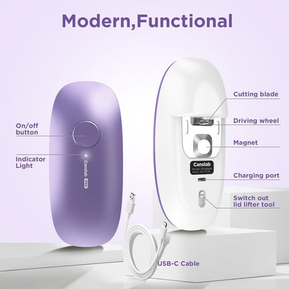 Canslab Ultrablade PRO Auto Stop Can Opener - Rechargeable Electric Can Opener for Kitchen for Seniors with Arthritis - One Touch Side Cut Opener, Smooth Edge, Handfree, Wall Mounted Small Size, Black