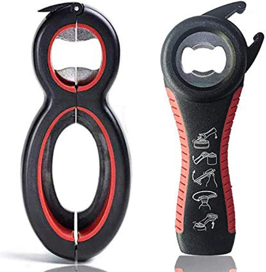 Bottle Opener Set,2Pcs Inclinding 5-in-1 and 6-in-1, Can, Soda, and Jar Openers, Twist Off Lid – Jar Opener for Seniors and Arthritic Hands (Gray Black)