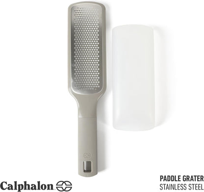 Calphalon Edge Stainless Steel Handheld Grater Lemon Zester W/Cover & Rubber Handle - Navy Blue