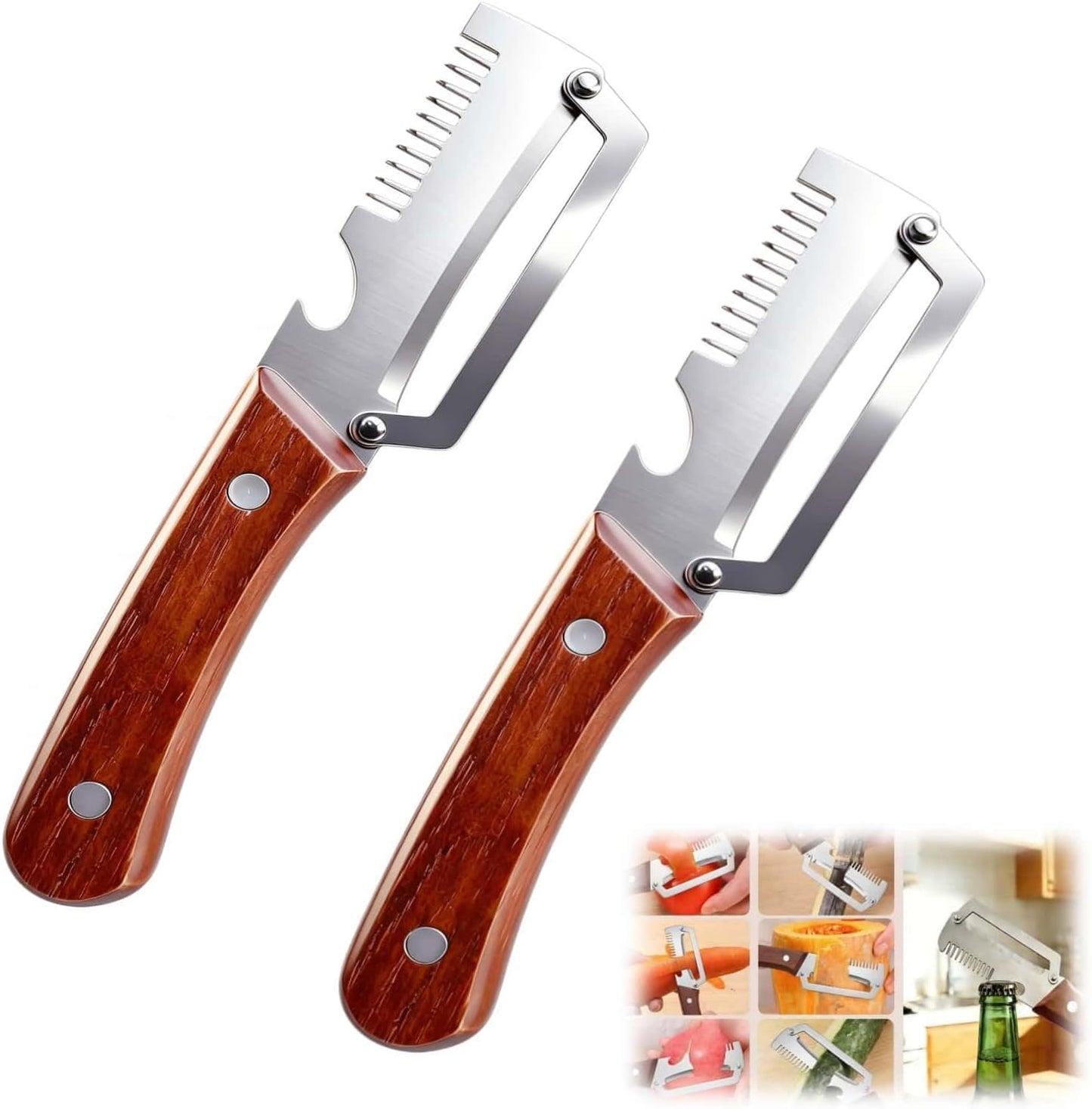 2Pack Multi-Functional Vegetable Peeler for Kitchen, 3 in 1 Stainless Steel Kitchen Tool for Fruit Apple Potato Pumpkin Papaya, Gifts for Mom