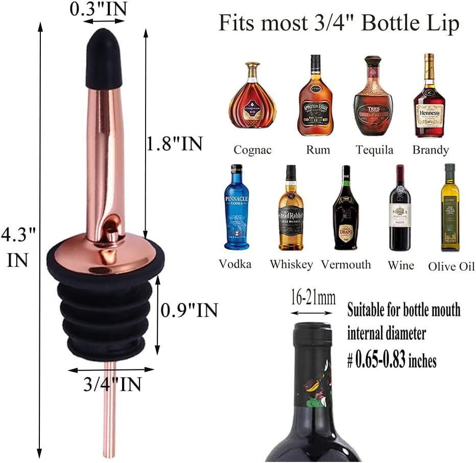 Pafusen 6 Pack Liquor Bottle Pourers, Liquor Pour Spout for Liquor Bottles, Stainless Steel Olive oil Dispenser Spout, Alcohol Pourer Spouts Dust Caps Covers Fixed, Sliver
