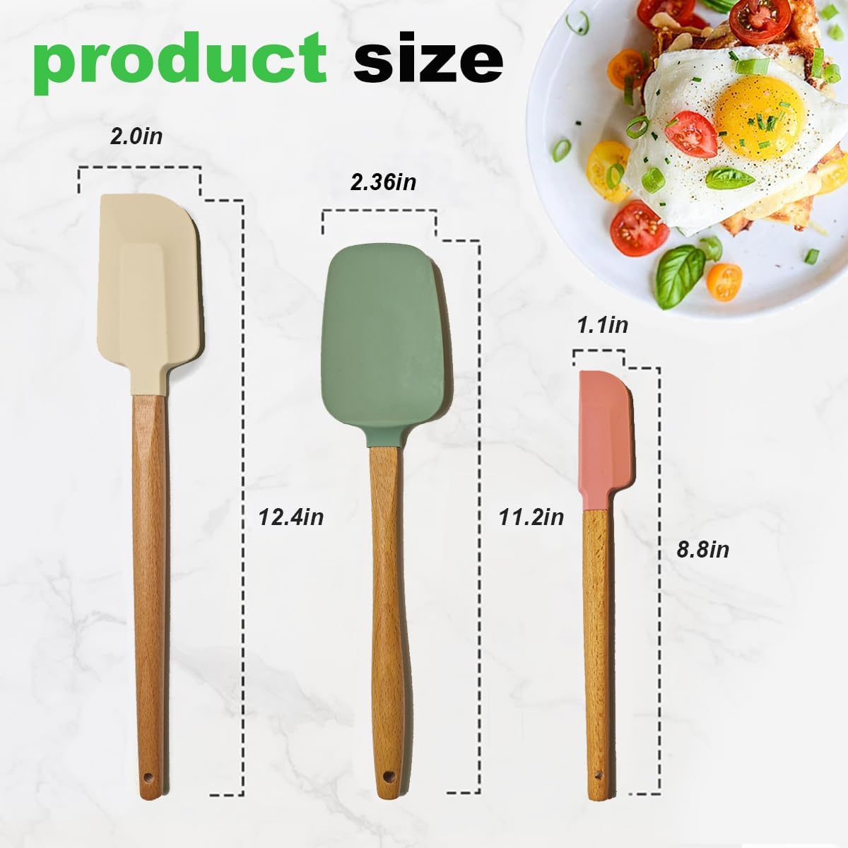 3PCS Silicone Spatula Wooden Handle Set, Heat Resistant Silicone Spatula, Spatulas Silicone Heat Resistant Wood, Rubber Spatula for Baking Non-Stick Cooking Mixing, Beige & Green & Pink