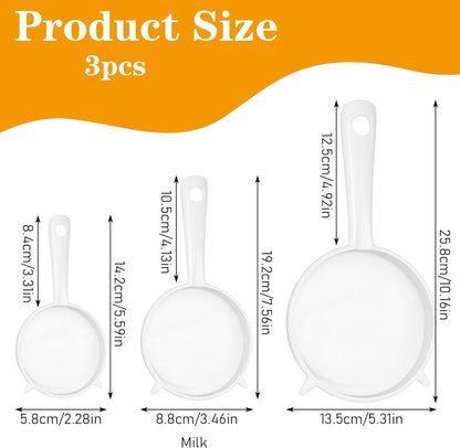 Andibro 3 Pcs Plastic Mesh Strainer Set, Fine Sieve with Handle for Kefir Tea Coffee Nut Milk Flour Sifter Dishwasher Safe