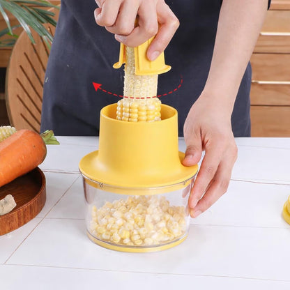 Corn Kernel Remover Tool, Stainless Steel Corn Stripper, Easy Corn Cob Peeler, Safe Grip Kitchen Gadget, Removes Corn in Seconds, No Mess, BPA Free Container (1, Yellow)