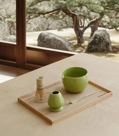 Matcha Whisk Set, Ceramic Matcha Bowl & Whisk Holder, Bamboo Accessory, Modern Design (Matte Crème, Pouring Spout) (Matte Crème)