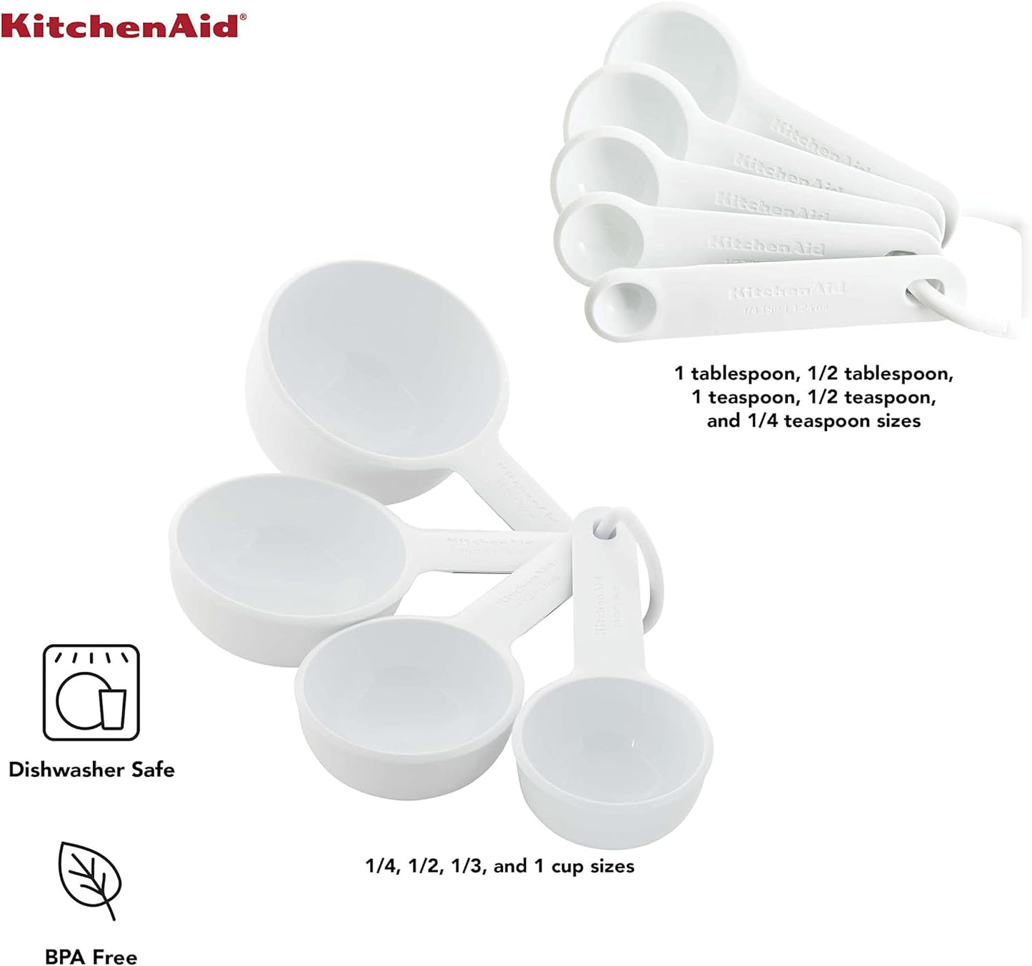 KitchenAid Universal Easy To Read Measuring Cup and Spoon Set with Soft Grip Handle for Maximum Control, Hang Hole and Nesting For Easy Storage, Dishwasher Safe, 9 Piece, Pistachio