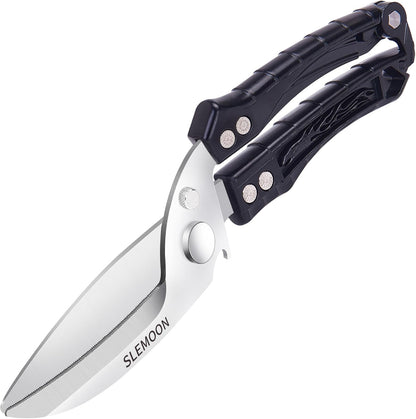 Heavy Duty Kitchen Poultry Shears - Professional Food Scissors for Spatchcocking Chicken, Cutting Raw Meat & Poultry Bones, Thick Steel Blades, Spring-Loaded, Dishwasher Safe Black
