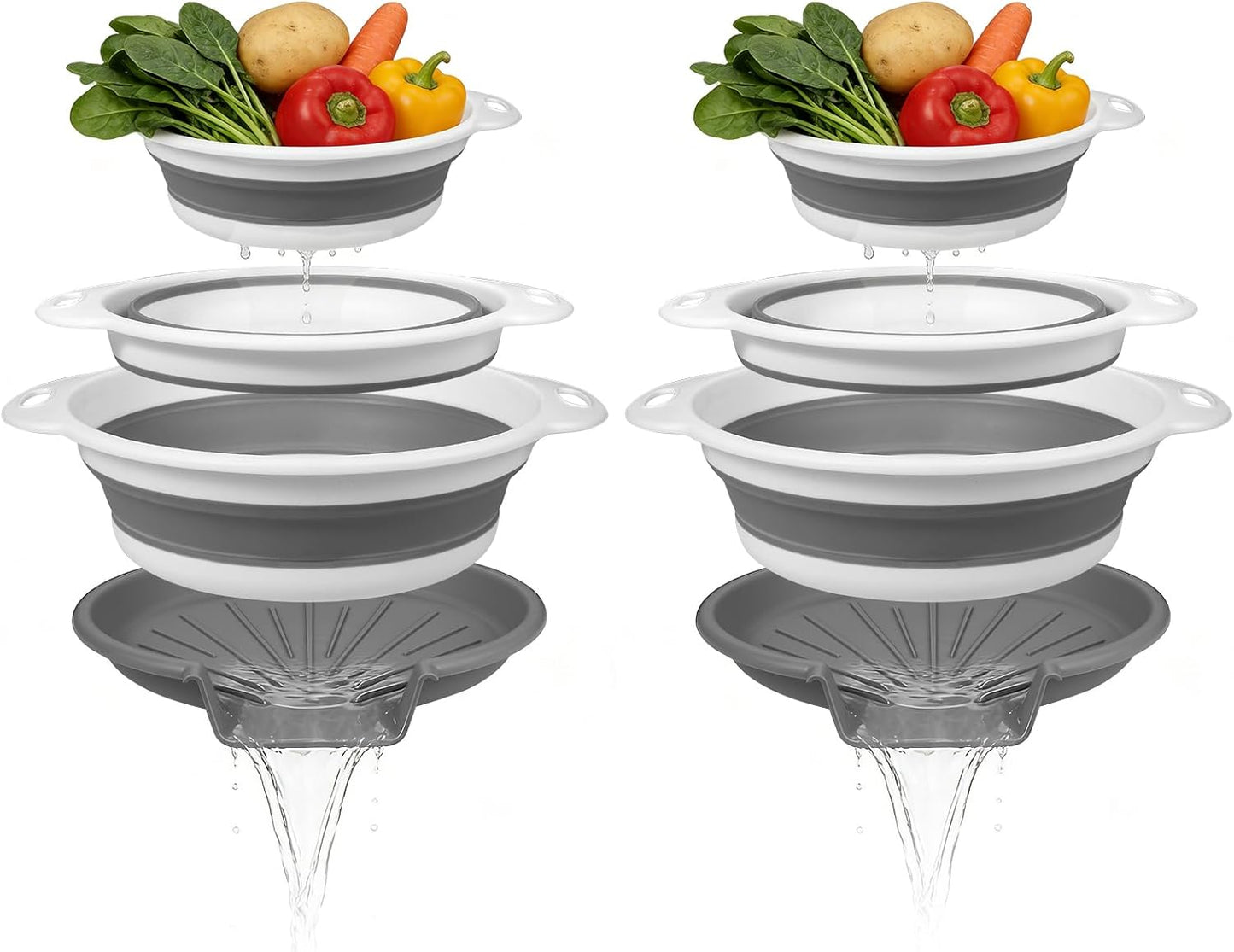 Collapsible Colander Set & Food Strainer for Kitchen, 4 in 1 Kitchen Gadget Strainer with Draining Tray for Pasta Noodle Fruit & Vegetable, 1 Pack