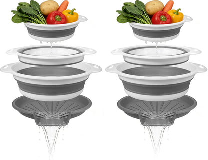 Collapsible Colander Set & Food Strainer for Kitchen, 4 in 1 Kitchen Gadget Strainer with Draining Tray for Pasta Noodle Fruit & Vegetable, 1 Pack