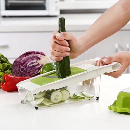 NACOLUS Cheese Grater with Container,5 In 1 Mandoline Slicer for Kitchen,Multi Purpose Vegetable Slicer, Easy to Clean Vegetable Chopper,Cheese Shredder,Julienne Slicer and Peeler