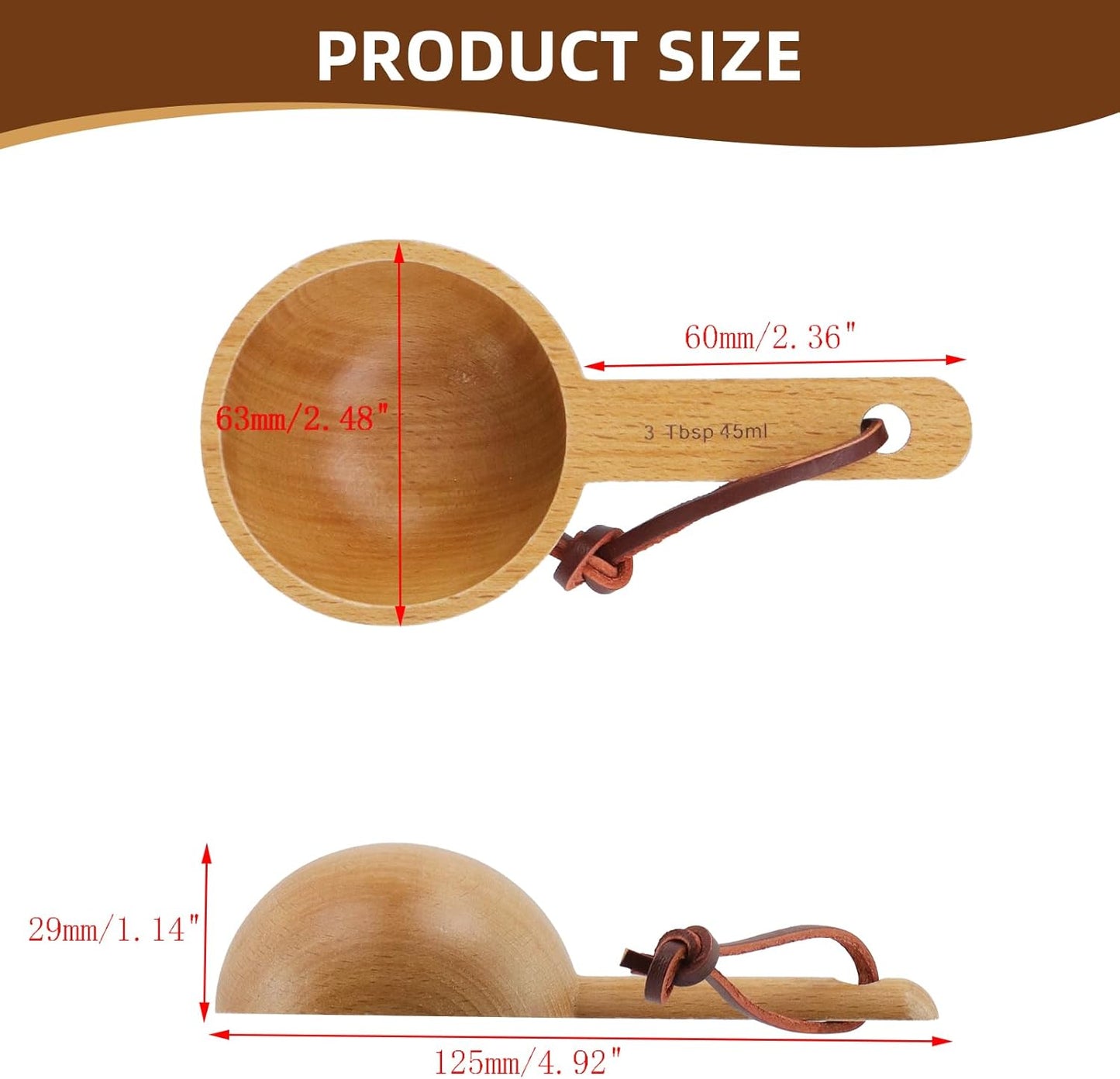 30ml Wood Measuring Spoon and Scoop Wooden Tablespoon 30ml Measuring Scoop 2 TBSP Retro Coffee Spoons for Dry Ingredients Ground Tea Spice (Wood Color, 2TBSP)