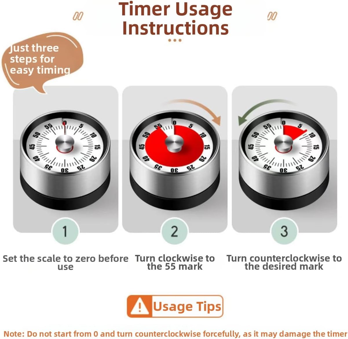 Mechanical Kitchen Timer with Magnetic Back, Visual Time Management Timer for Cooking, Baking, Classroom and Home Use