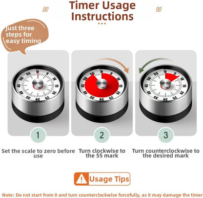 Mechanical Kitchen Timer with Magnetic Back, Visual Time Management Timer for Cooking, Baking, Classroom and Home Use