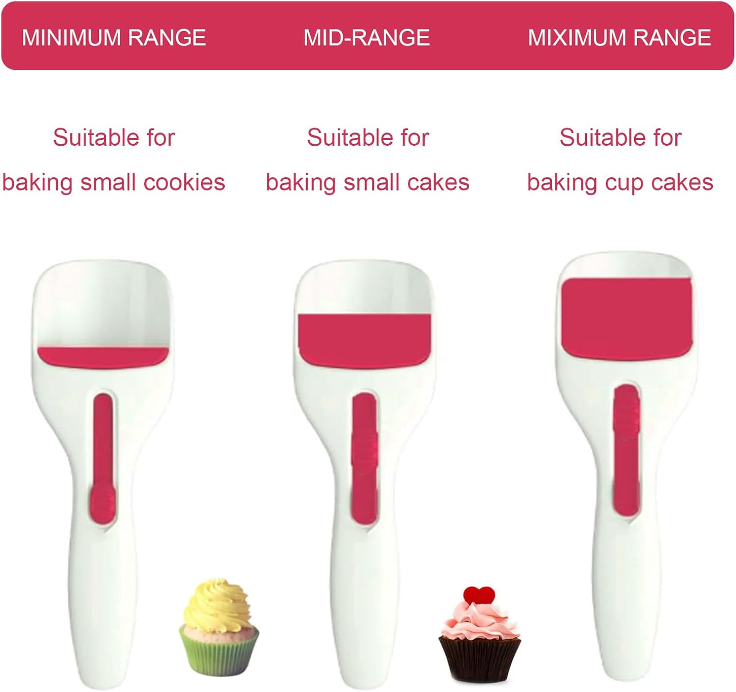 Cupcake Scoop Batter Dispenser, One-Touch Sliding Button Dispenses Batter, Easy to Clean Home Batter Dispenser Baking Tool for DIY Cupcakes, Muffins, Pancakes and Other Baked Goods