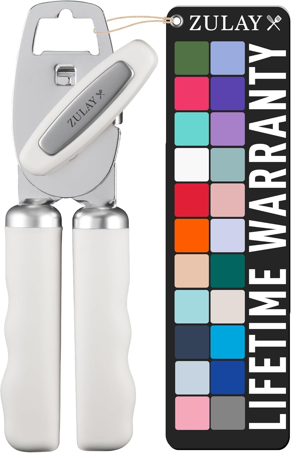 Zulay Kitchen Heavy Duty Stainless Steel Can Opener Manual with Bottle Opener - Rust Proof Manual Can Opener With Turn Knob & Comfy Soft Grip Handles - Black - Colors B