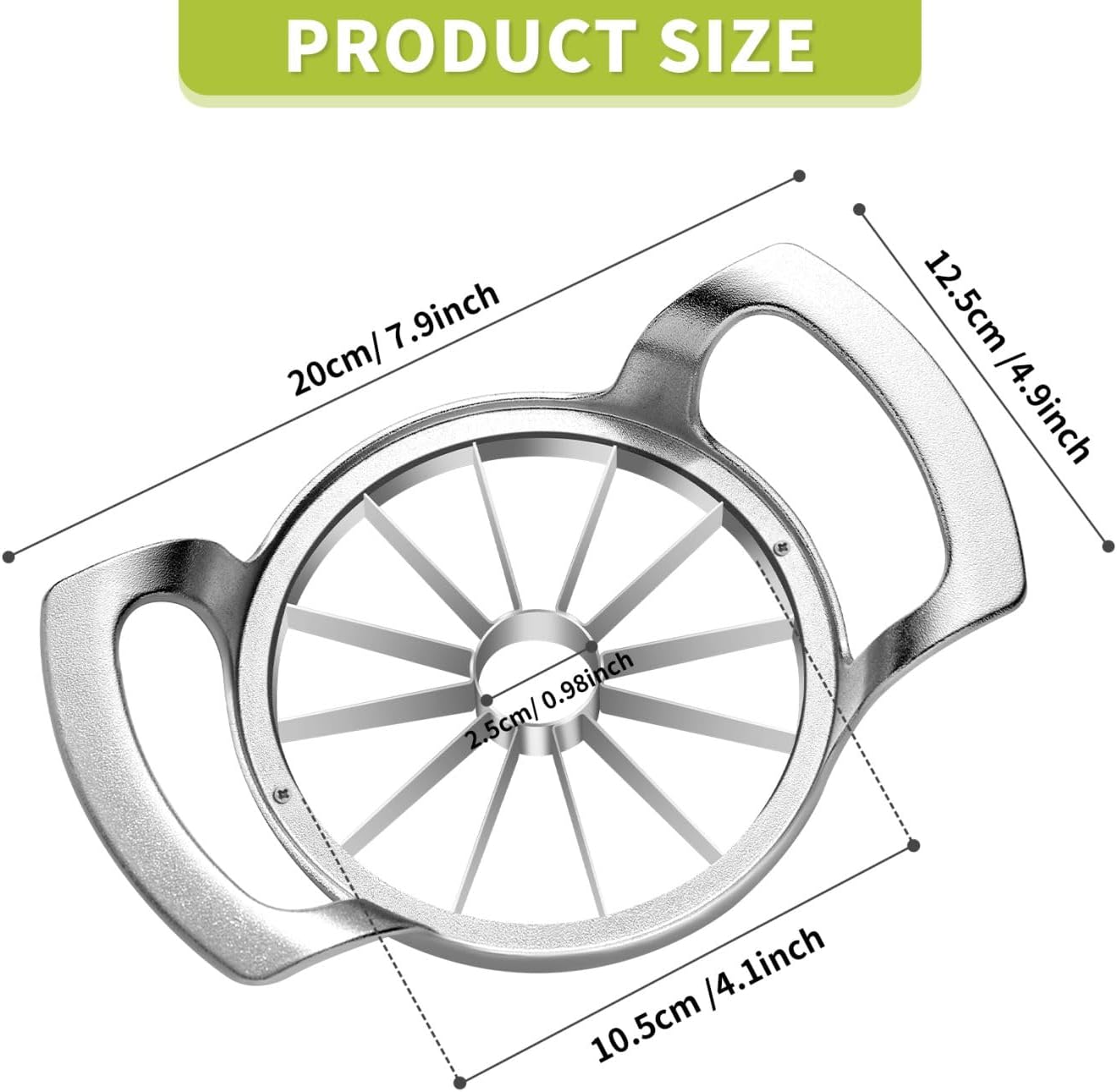 LIIGEMI Apple Cutter Slicer,12-Blade Large Apple Corer，Heavy Duty Stainless Steel Apple Cutter and Divider，Non-slip frosted handle，Easy to Use （Frosted）