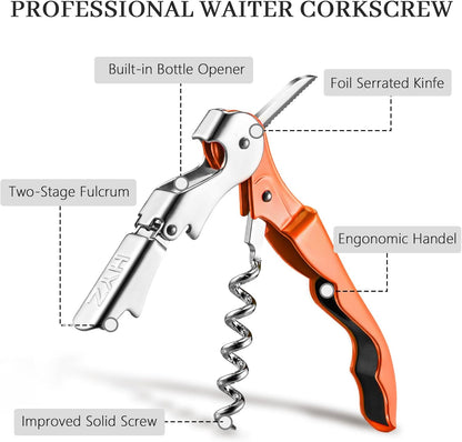 HYZ 2-Pack Wine Opener Waiter Corkscrew, Professional Wine Key for Servers, Bartender, with Foil Cutter, Manual Wine Bottle Opener Double Hinged (Black)