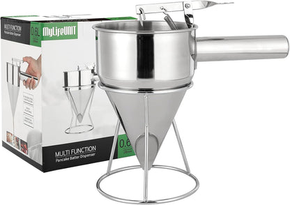 MyLifeUNIT Stainless Steel Pancake Batter Dispenser, Funnel Dispenser with Stand for Takoyaki and Baking