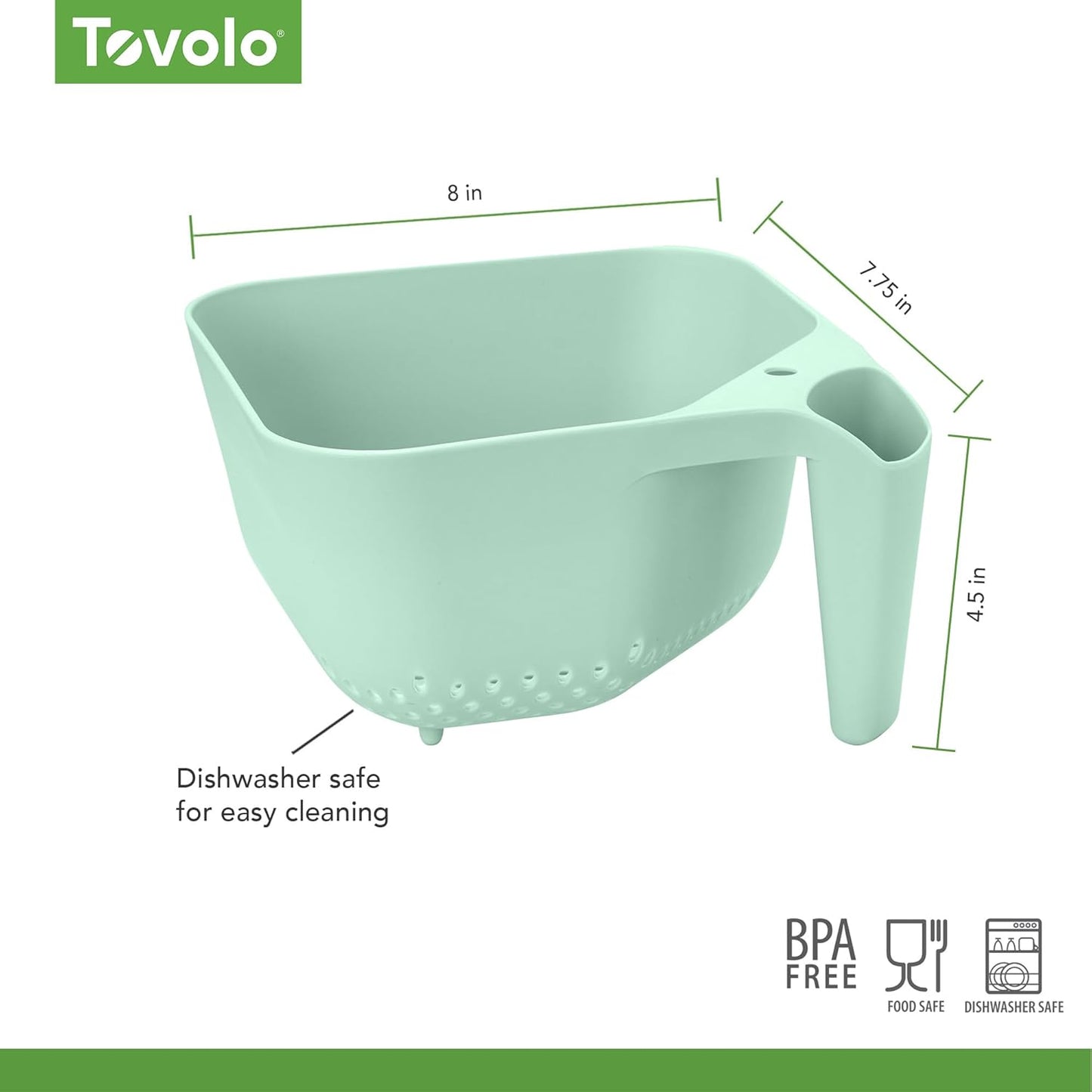 Tovolo Elements Square Colander with Handle Strainer Basket for Pasta Fruit Berries Veggies, Easy to Clean BPA Free Heat Resistant Plastic Colander with Spout 3 Quart Kitchen Strainer, Charcoal Gray