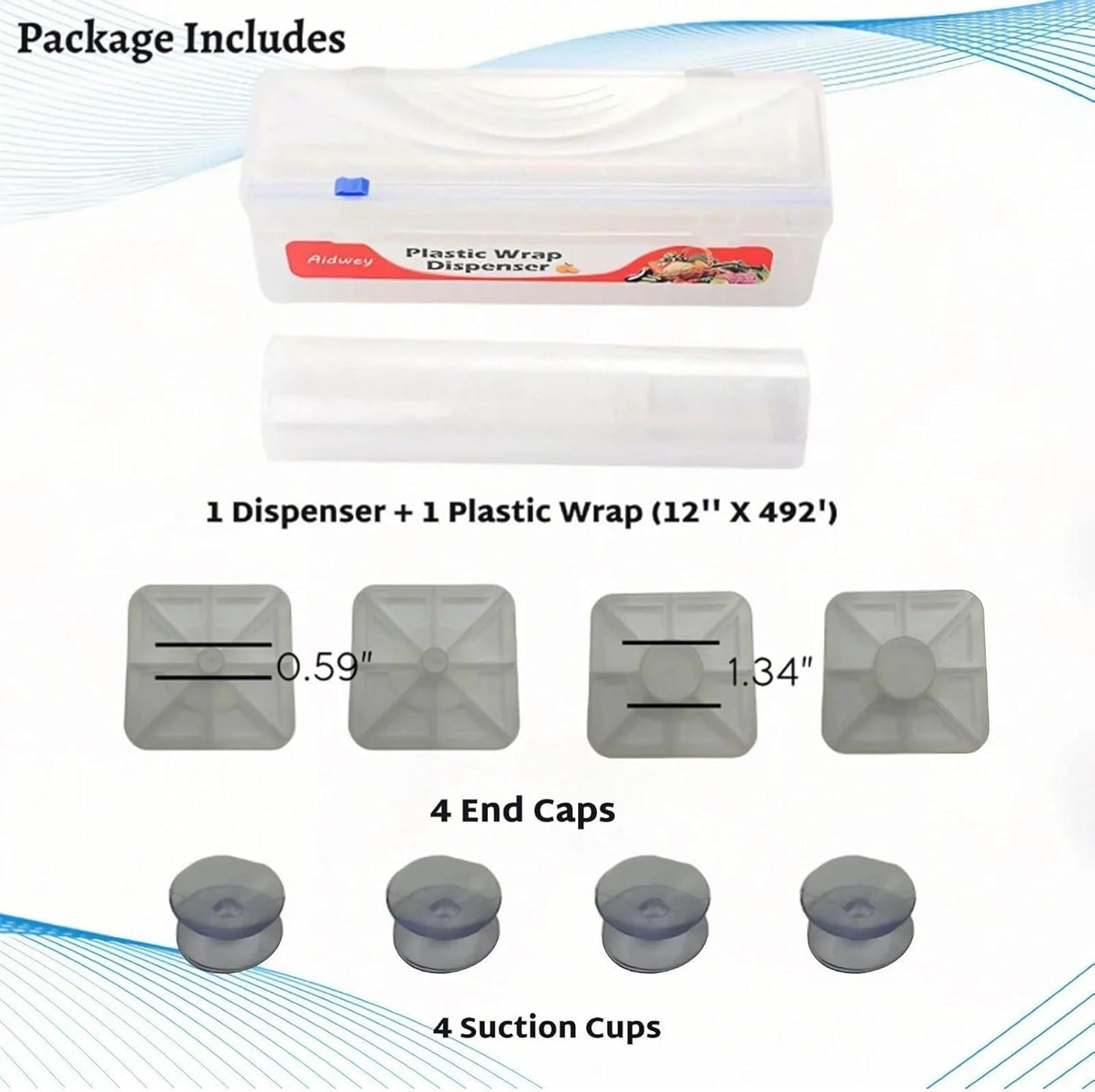 Plastic Wrap Dispenser with Cutter -Cling Wrap Dispenser with Slide Cutter for Food Film, Tin Foil, Aluminum Foil, Baking Paper (Plastic Wrap Dispenser + 12'' x 492' BPA Free Film)