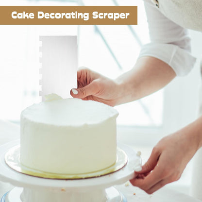 Luomorgo 2 Pack Stainless Steel Cake Scraper - 8.6 Inch Double Patterned Sides for Butter Cream, Mousse & Fondant Smoothing Decorating Comb, Edge Smoother & Frosting Tool