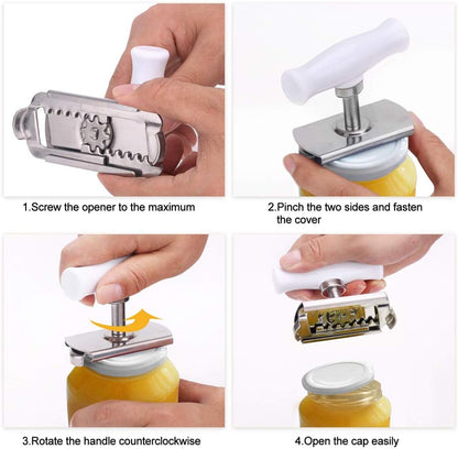 Jar Opener Stainless Steel Adjustable Tool for 1-4 inches Bottle Can Lids, Fit Seniors, Arthritis, Women, Chilren, Weak Hands
