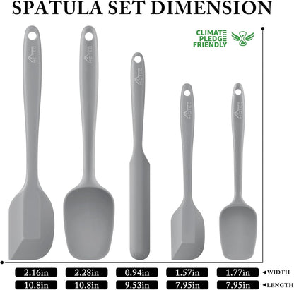 HOTEC 600℉ Heat Resistant BPA-Free Silicone Rubber Spatula Set,Kitchen Cooking Spatulas, Baking, Mixing for Non Stick Cookware, Dishwasher Safe, Set of 5, Khaki