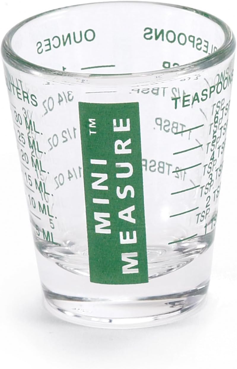 Kolder Mini Measure Heavy Glass, 20-Incremental Measurements Multi-Purpose Liquid and Dry Measuring Shot Glass, White