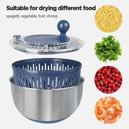 Premium 304 Stainless Steel Salad Spinner, Large 5.3 Qt Capacity, Easy to Use Lettuce Spinner, Fruit and Vegetable Washer and Dryer Spinner, Green
