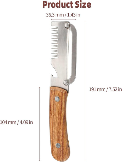 Multifunctional Vegetable Peeler, 3 in 1 Julienne Peeler with Wooden Handle, Vegetable Shredder with Bottle Opener Kitchen Tool for Peeling Veggie Fruit Pineapple Pumpkin Papaya Carrrot(2 Pack)