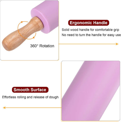 HARFINGTON Silicone Rolling Pins for Baking 12.2 Inch Non-Stick Silicone Surface Wooden Handle Rolling Pin Small Roller Playdough Rolling Pins for Fondant Kitchen Dough Pizza, Green