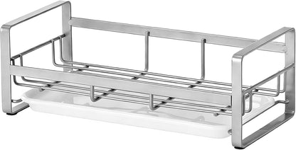HULISEN Kitchen Sink Sponge Holder, 304 Stainless Steel Kitchen Soap Dispenser Caddy Organizer, Countertop Soap Dish Rack Drainer with Removable Drain Tray, not Including Dispenser and Brush