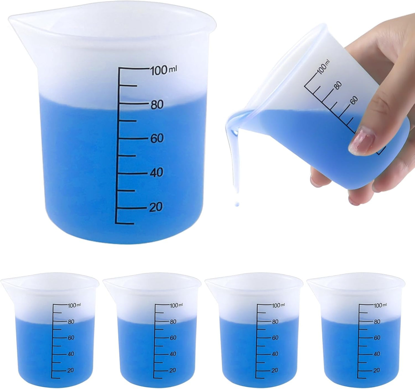 4 Pack Reusable Silicone Measuring Cups,100ml Laundry Detergent Dispenser,Liquid Measuring Cups for Laundry Room,Bathroom,Dormitory,DIY,Art & Craft