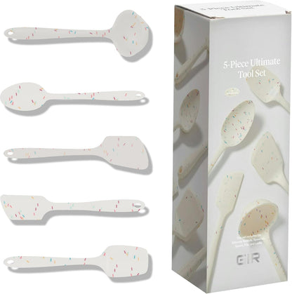 GIR: Get It Right 5-Piece Silicone Ultimate Kitchen Utensils Set - Ladle, Spatula, Flip, Spoon & Spoonula - Non-Toxic Cooking Utensils for Nonstick Cookware, Cooking and Baking - Black