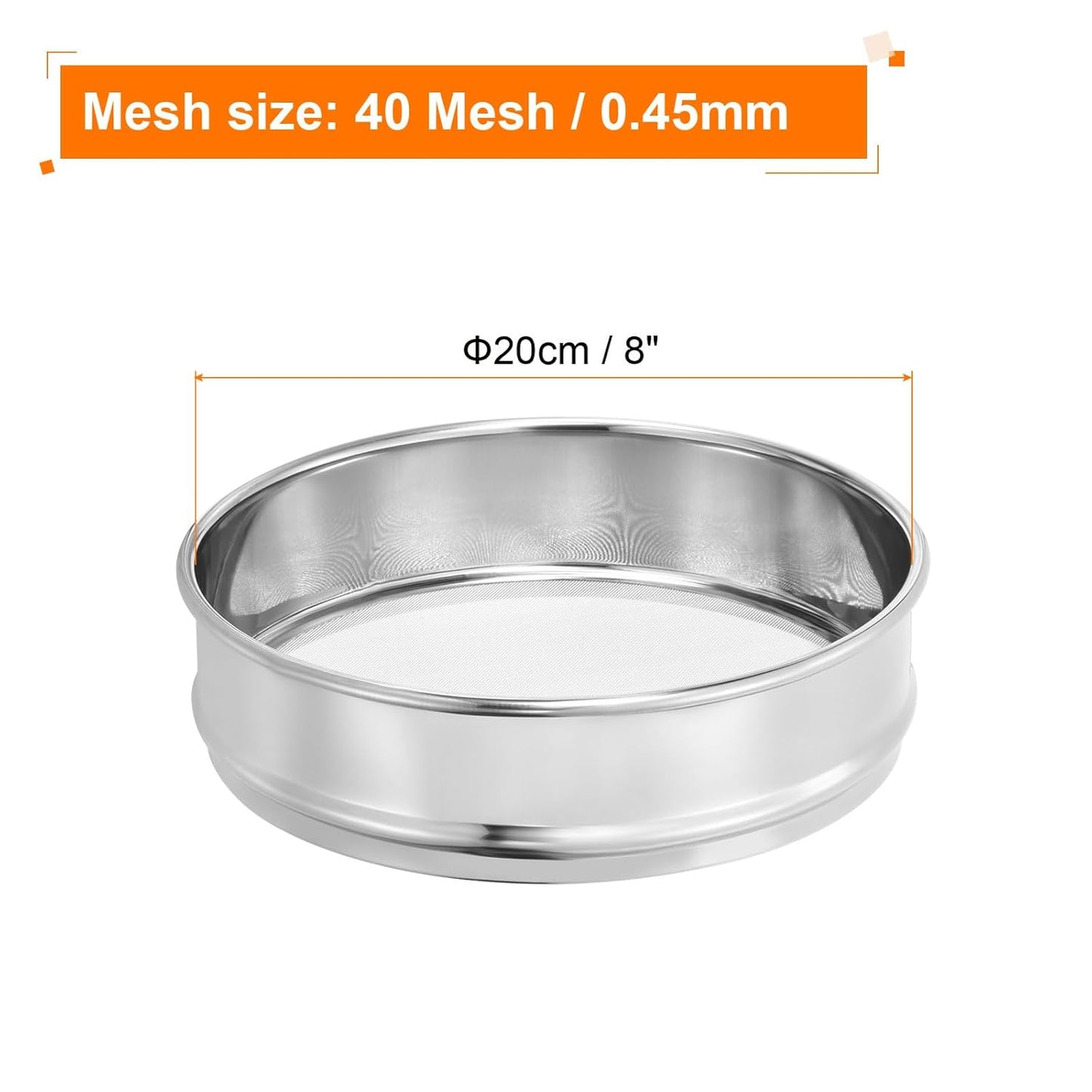 PATIKIL 40 Mesh Lab Sieve, 8" Diameter Test Sieve 304 Stainless Steel Wire Cloth (0.45mm) for Industrial Laboratory - Colors B