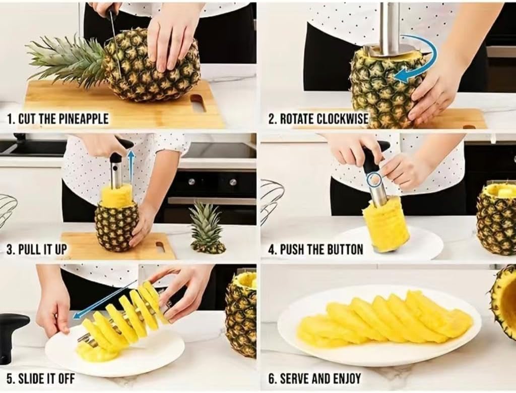 Pineapple Corer Slicer Peeler Stainless Steel for Diced Fruit Rings All in One (Yellow)